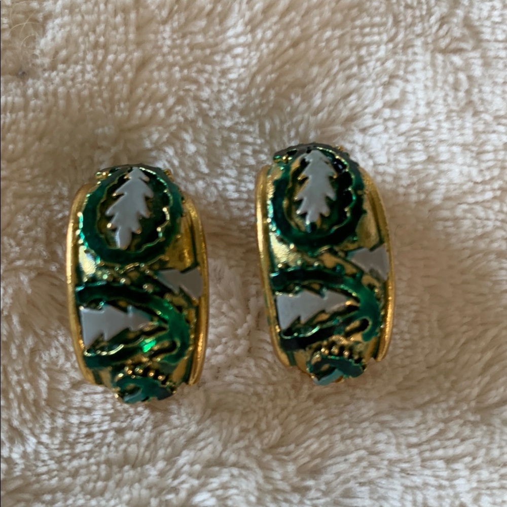 Karu Gold and Green Nature Inspired Clip-On Earrings